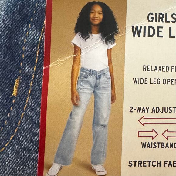 Levi Strauss Signature Girl's Wide Leg Denim Jeans Sz 10 2-Way Adjustable Waist - Picture 7 of 7